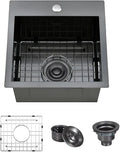 ARTLINE 15 x 15 Inch Black Drop in Bar Sink, Stainless Steel Single Bowl by ARTLINE