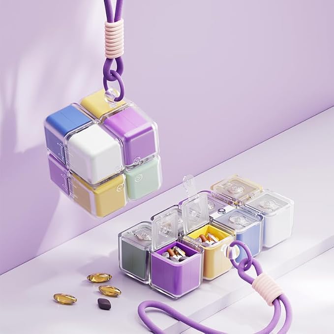 Travel Pill Organizer, Magnetic Cube Cute Pill Box, Pill Compact by BYMIEMIE