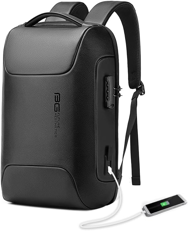 BANGE Black Genuine Leather Laptop Backpack - Image 9