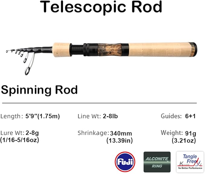 PURELURE Telescopic Fishing Rod Ultralight or Light, Carbon Fiber Rod Spinning - Image 2