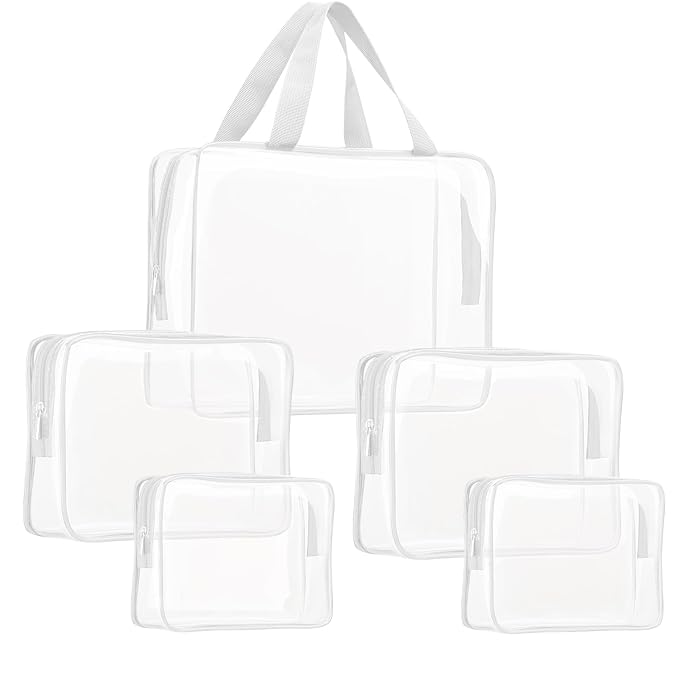 5Pcs Crystal Clear PVC Travel Toiletry Bag Kit by ROYBENS