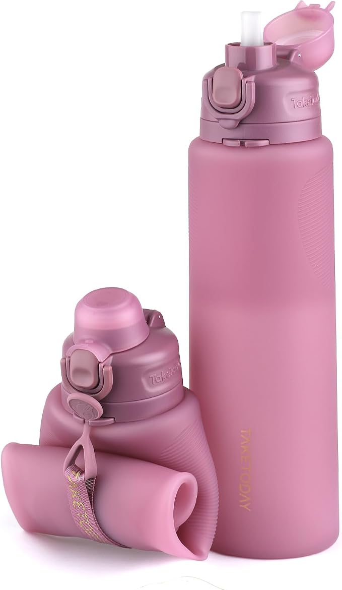 TakeToday Collapsible Water Bottles 32oz, Foldable Travel Water Bottle by TAKETODAY