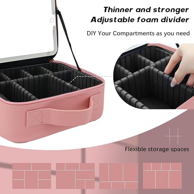 Makeup Bag with Led Mirror, Travel Makeup Organizer with 3 Color Setting & 10X - Image 4