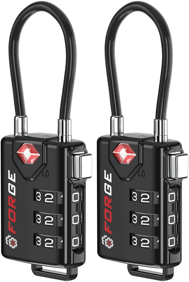 TSA Approved Cable Luggage Locks, Re-settable Combination by Forge