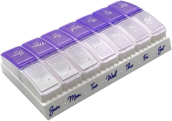 Ezy Dose Weekly Daily Pill Case, Medicine Planner, Vitamin Organizer, 2 Times a by EZYDOSE