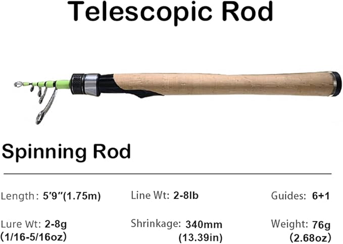 PURELURE Fishing Rod Telescopic, Carbon Fiber Spinning Casting Travel Rod - Image 2