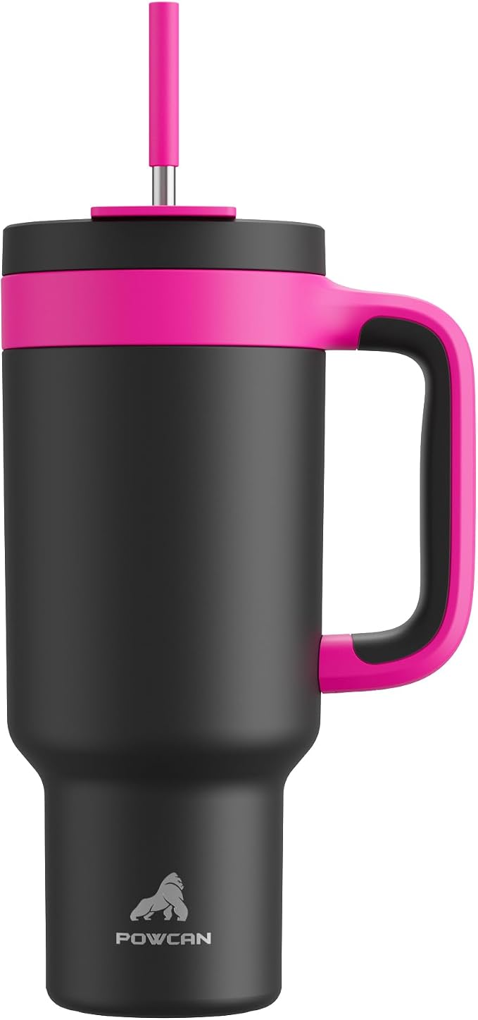 POWCAN 40 oz Tumbler with Handle, 2-in-1 Straw and Sip Lid, Dishwasher Safe by POWCAN
