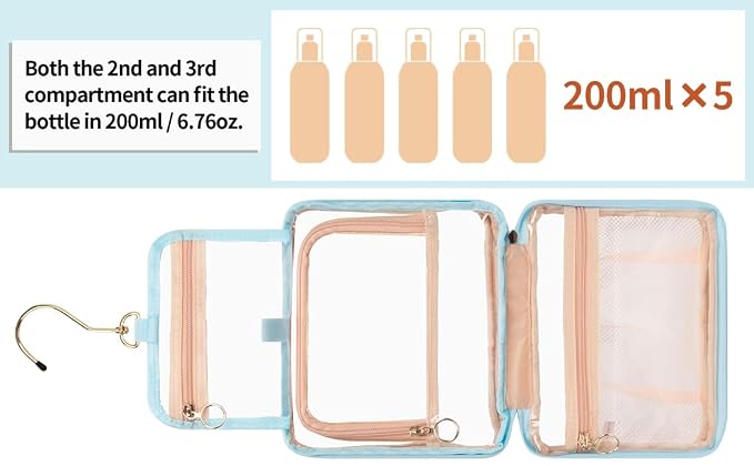 CUBETASTIC Hanging Travel Toiletry Bag, Transparent 3 Comparment Small Travel - Image 9