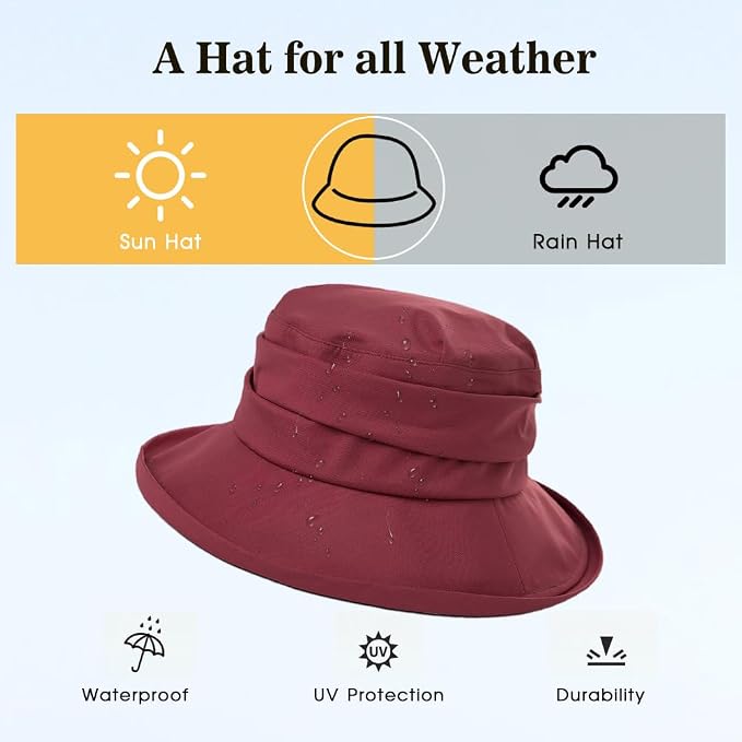 Comhats Rain Hat for Women Waterproof Wide Brim Sun Hats for Ladies UV - Image 2