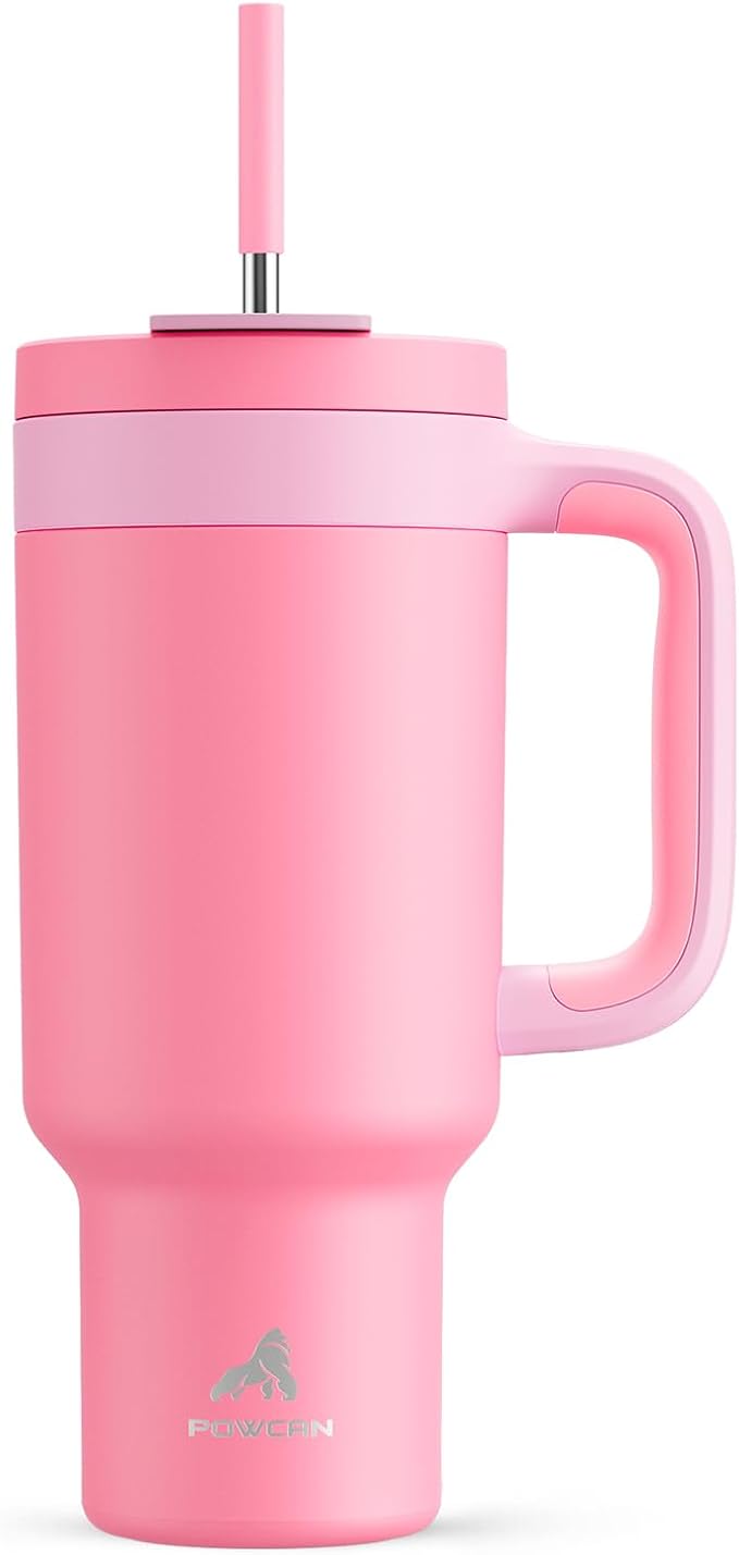 POWCAN 40 oz Tumbler with Handle, 2-in-1 Straw and Sip Lid, Dishwasher Safe by POWCAN