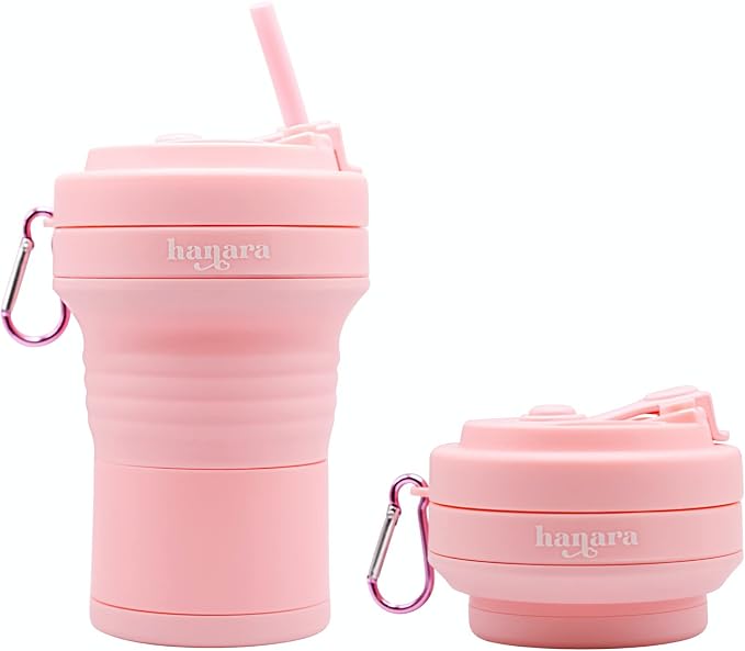Collapsible Cup with Reusable Straw – 18 Oz, Portable Travel Mug, Leak-Proof by HANARA