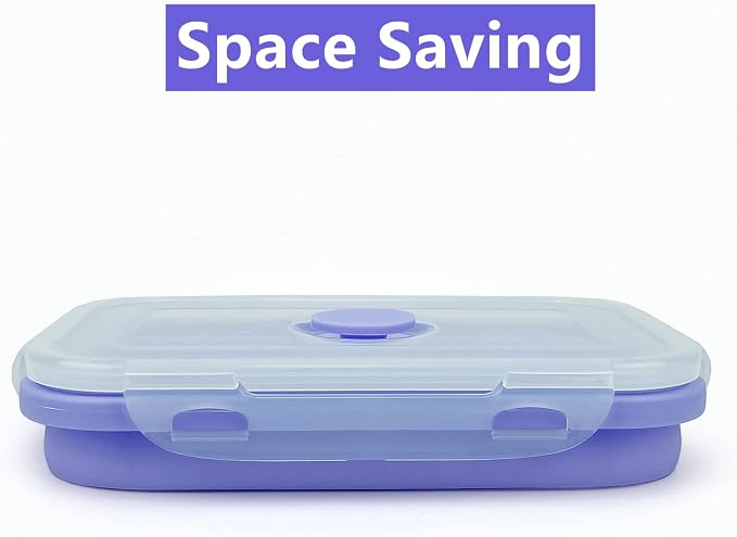 Purple Collapsible Meal Prep Containers Camping Bowls Silicone Bento Box - Image 7