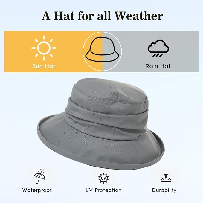 Comhats Rain Hat for Women Waterproof Wide Brim Sun Hats for Ladies UV - Image 2