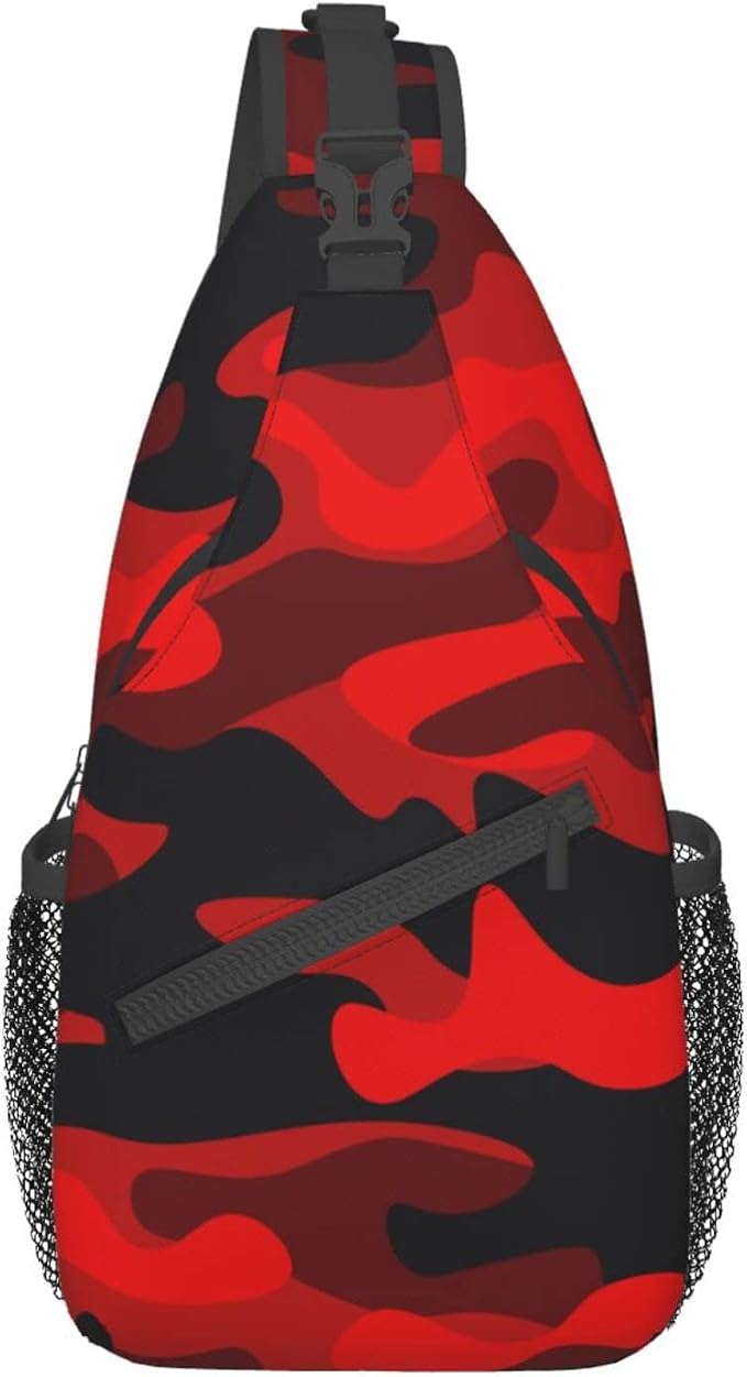 SUPLUCHOM Sling Bag Military Camouflake Camo Red Black Hiking Daypack Crossbody - Image 2