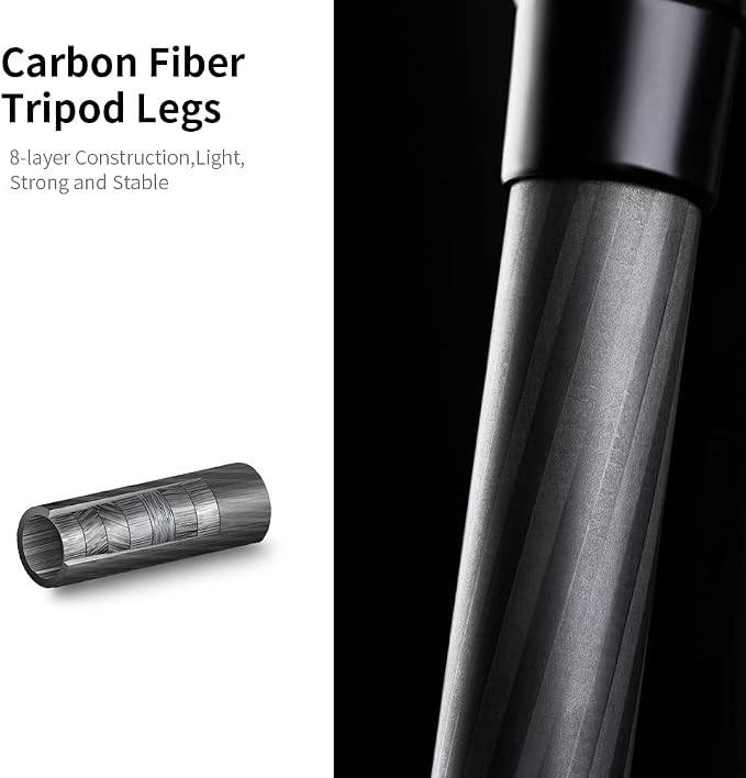 K&F Concept 63" Carbon Fiber Camera Tripods, D254C1+BH-28L Compact Tripod - Image 6