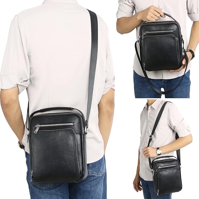 KPYWZER Genuine Leather Shoulder Bag Small Men Messenger Pack Handbag Sling - Image 3