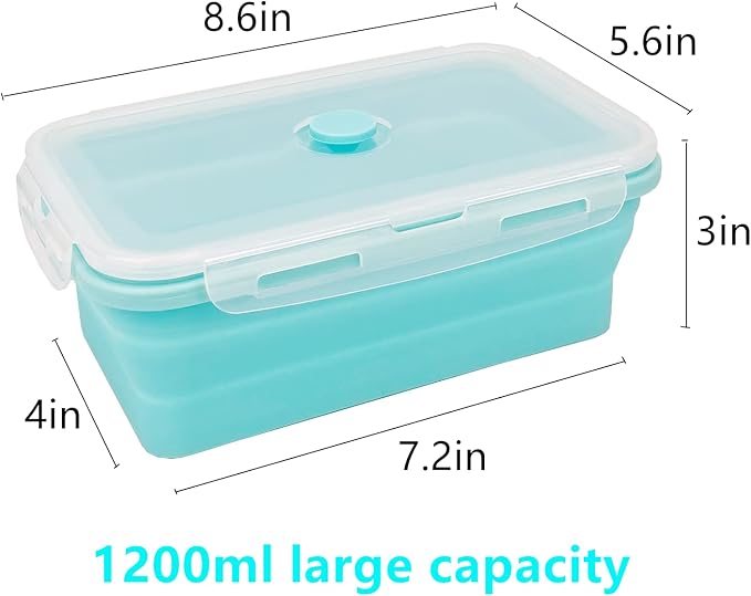 CARTINTS Large Collapsible Camping Food Containers, 1200ml Silicone Lunch - Image 2