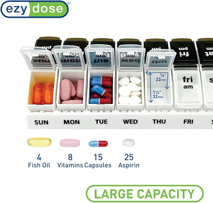 EZY DOSE Weekly Daily AM/PM Pill Case, Medicine Planner, Vitamin Organizer - Image 2