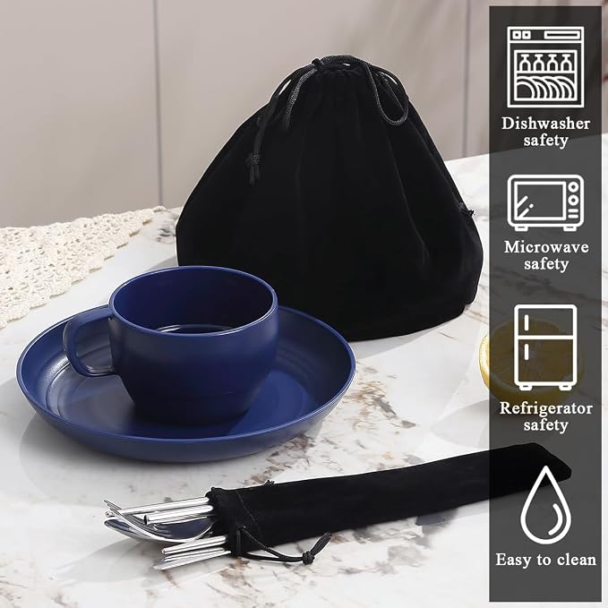 Camping Essentials Set, HOMQUEN Camping Plates and Bowls Set, Coffee Mug - Image 4