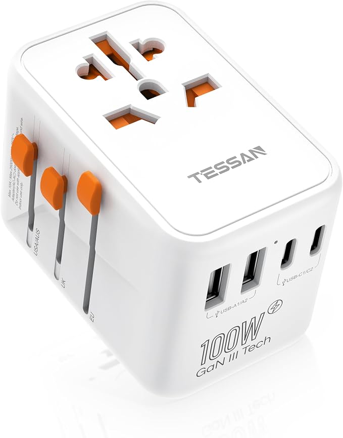 TESSAN Universal Travel Adapter 100W GaN, International Power Adapter by TESSAN