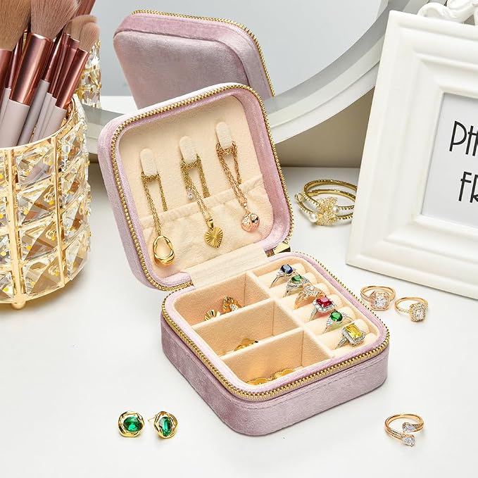 TAIMY Plush Velvet Travel Jewelry Box, Small Travel Jewelry Case, Portable Mini - Image 4