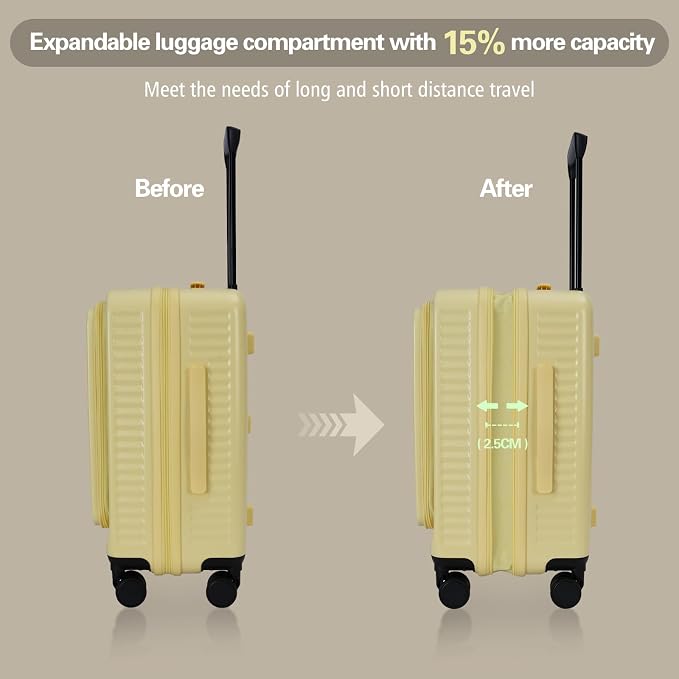 20 Inch Luggage with Spinner Wheels, Expandable Front Opening Suitcase 100% PC - Image 4