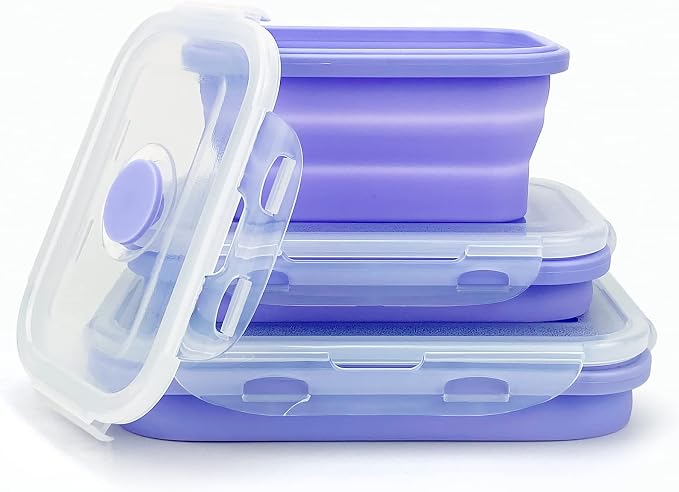 Purple Collapsible Meal Prep Containers Camping Bowls Silicone Bento Box by Lunbengo