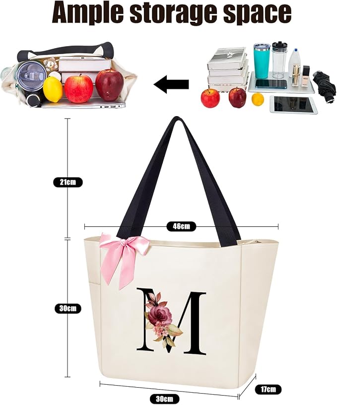 Vavabox Tote Bag, A-Z Initial Monogrammed Waterproof Tote Bag, Bridesmaid Gifts - Image 2