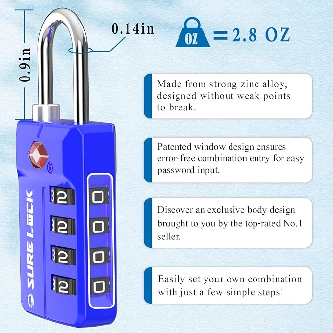 SURE LOCK TSA Approved 4-Digit Resettable Combination Luggage Locks - Image 3