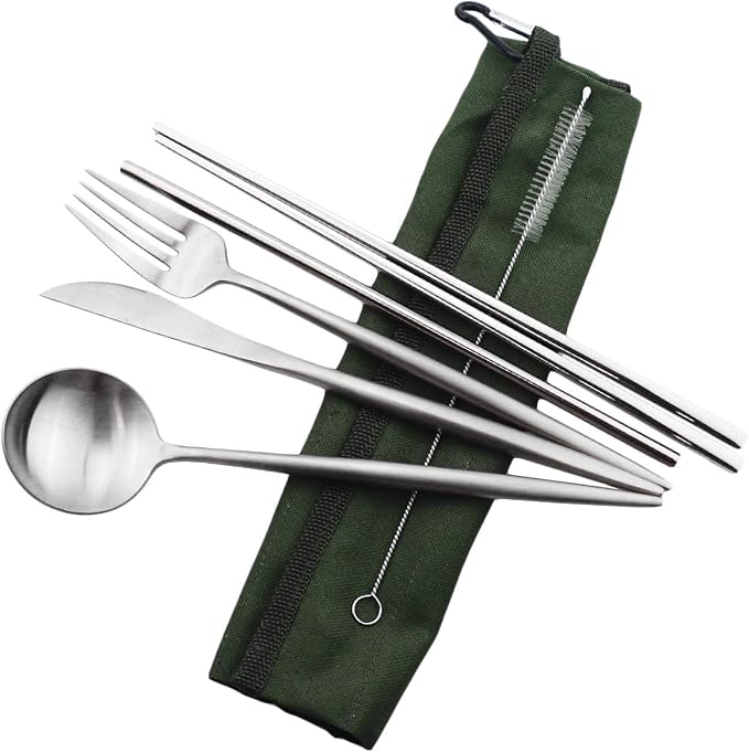 Gugrida Reusable Travel Utensils, 7 Pieces Portable 18/10 Stainless Steel by Gugrida