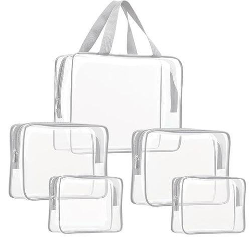 5Pcs Crystal Clear PVC Travel Toiletry Bag Kit by ROYBENS