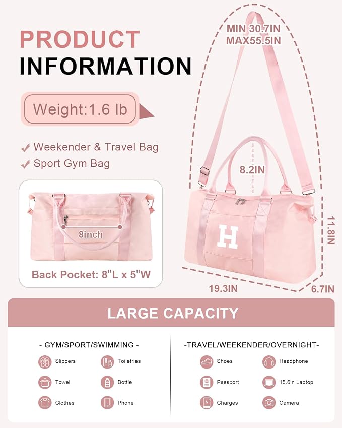 Initial Travel Duffel Bag Sports Gym Bag - Image 2
