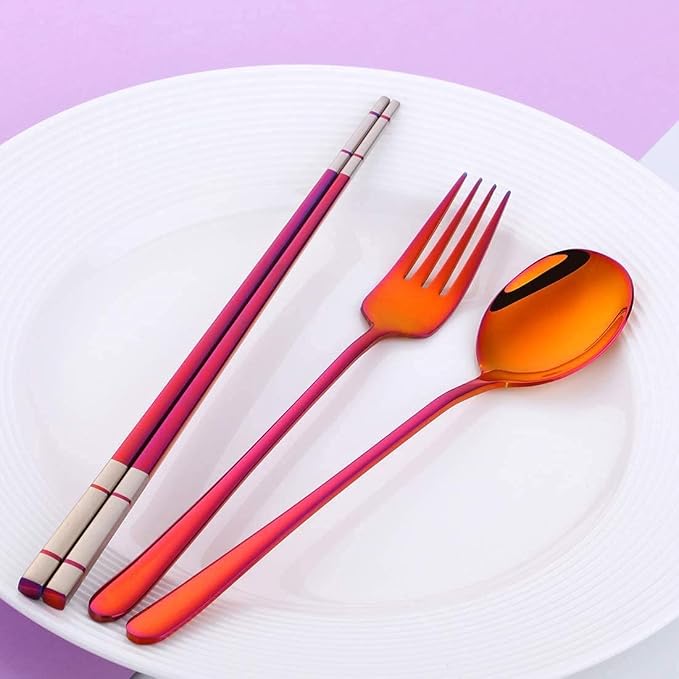 3 PCS Outdoor Flatware Set Fork Spoon Chopsticks/Travel Flatware Set - Image 3
