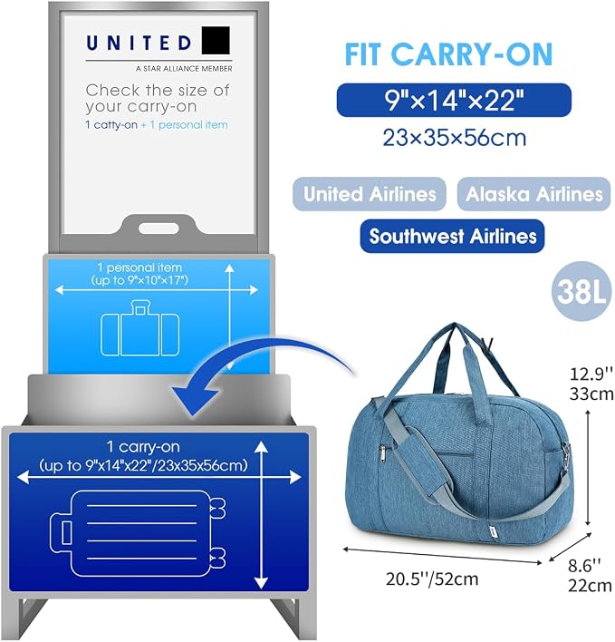 Narwey Carry on Bag 22x14x9 Airlines Approved, Carry on Duffle Bag - Image 2