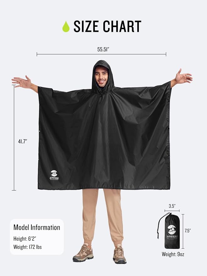 SaphiRose Hooded Rain Poncho Waterproof Raincoat Jacket - Image 7
