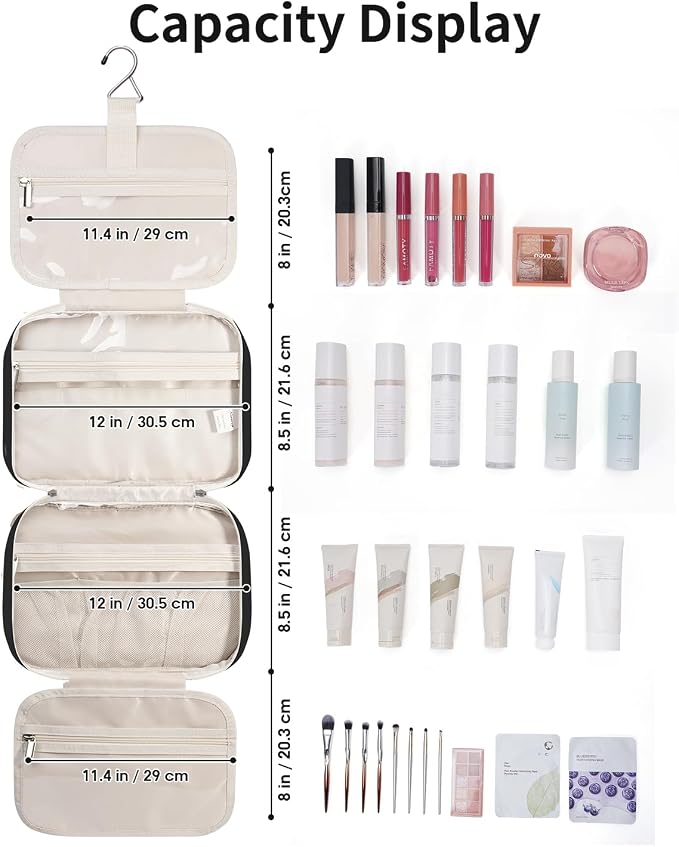 Travel Toiletry Bag for Women Large Hanging Makeup Bag Organizer Toiletries Bag - Image 5
