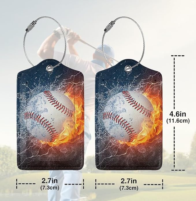 2 Pack Luggage Tags for suitcases Cute Baseball Luggage Tag, Leather Stainless - Image 2