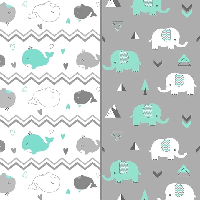 Stretchy Changing Pad Covers for Boys Girls, 2 Pack Jersey Knit, Elephant & - Image 9