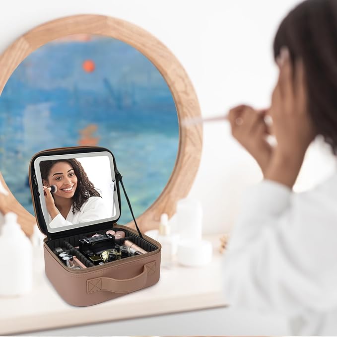 Travel Makeup Bag with LED Mirror Travel Makeup Organizer with 3 Lighted - Image 9