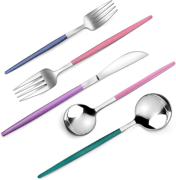 Mirror Silver multicolor Silverware Set, 20-Piece Stainless Steel Flatware Set by VANVRO