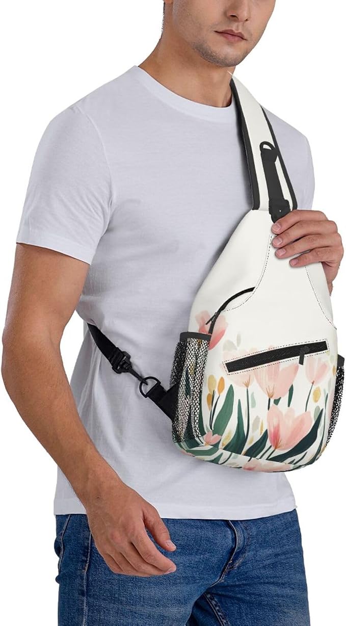 SUPLUCHOM Sling Bag Tulip Flower Watercolor Hiking Daypack Crossbody Shoulder - Image 8