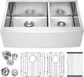 Lordear 36 Inch Double Bowl Farmhouse Kitchen Sink 36"x20-3/4"x10" Double Basin by LORDEAR