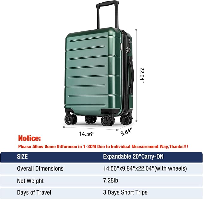 KYME Green Carry On Luggage 22x14x9 Airline Approved Expandable 20 Inch - Image 8