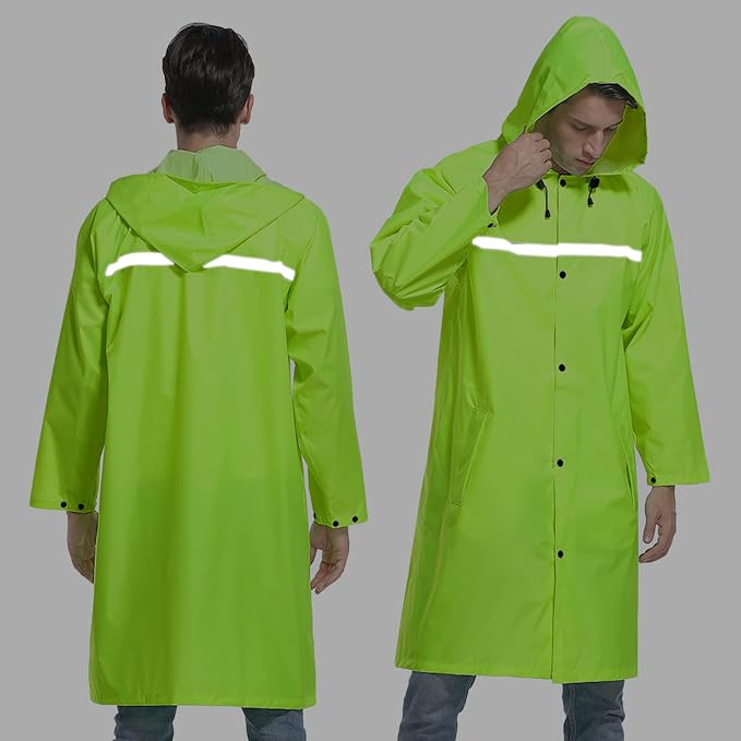 Mens Long Hooded Safety Rain Jacket Waterproof Emergency Raincoat Poncho - Image 2