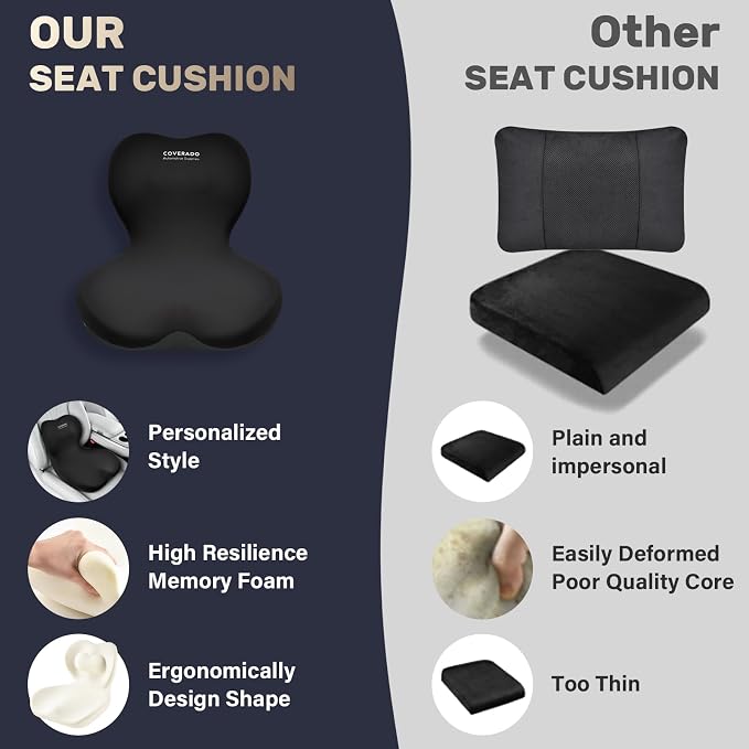 Coverado Car Seat Cushion and Lumbar Support Pillow One Piece, Memory Foam - Image 9
