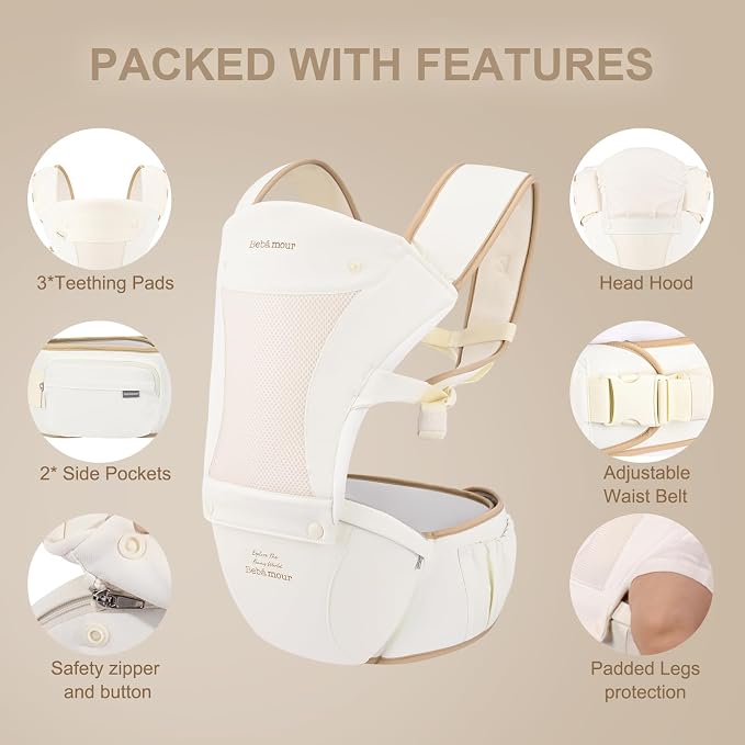 Bebamour Baby Carrier with Hip Seat, All-Position Breathable Mesh Hip Seat & - Image 3