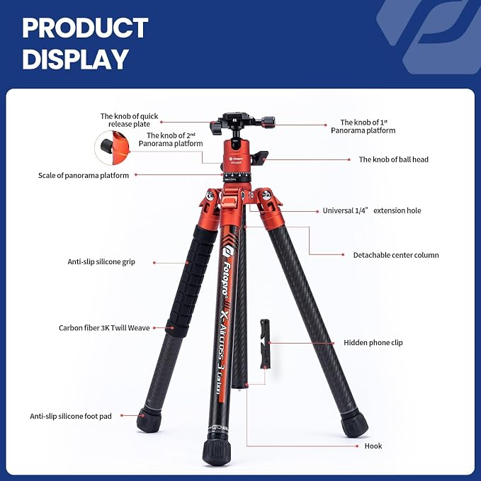Fotopro 62 Inch Carbon Fiber Tripod - Image 7