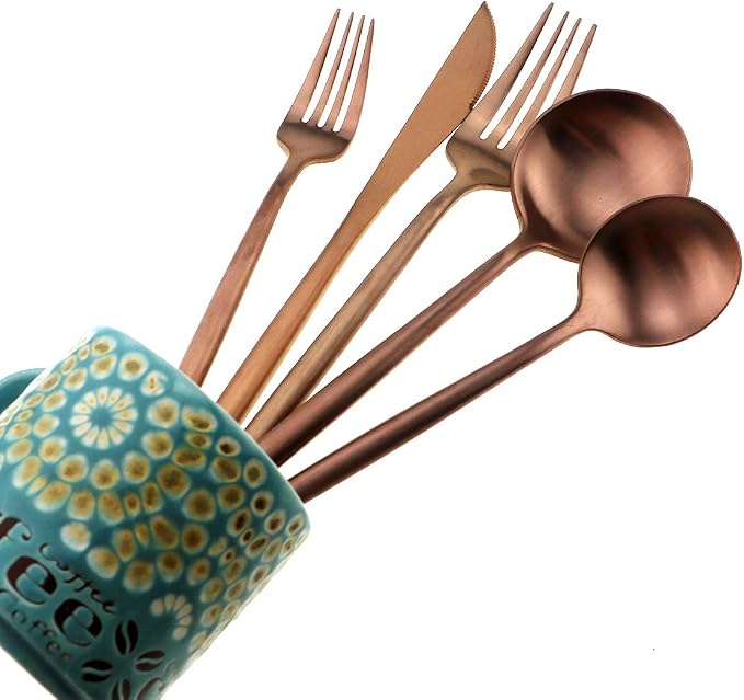 Matte Rose Gold Silverware Set, Gugrida 5-Piece 18/10 Stainless Steel Satin - Image 2