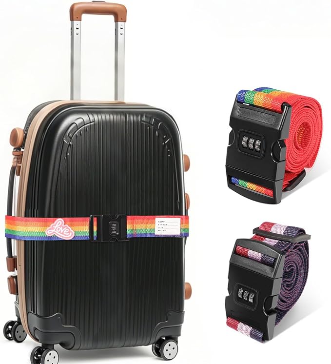 Adjustable Luggage Straps with Combination Lock – 4 Pack Bright Colors by SpiralScgv