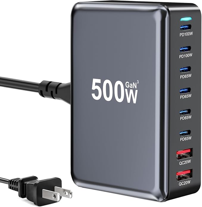 500W USB C Fast Charger Block, 8 Port USB Charging Station, GaN Ⅲ Pro Double by LMSEP
